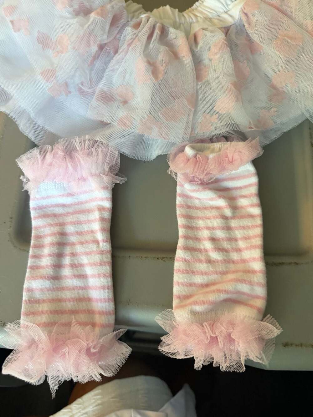 Baby Essentials Pink Striped Leg Warmers and Tutu Skirt Set Size 3M